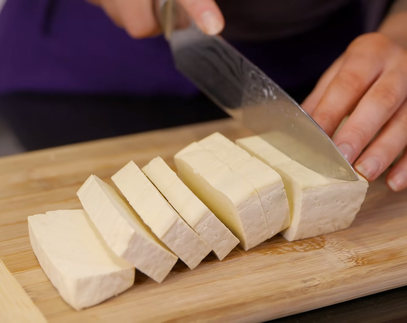 step 3 Slice the Tofu into thick strips, and place into the marinade for a minimum of 15 minutes.