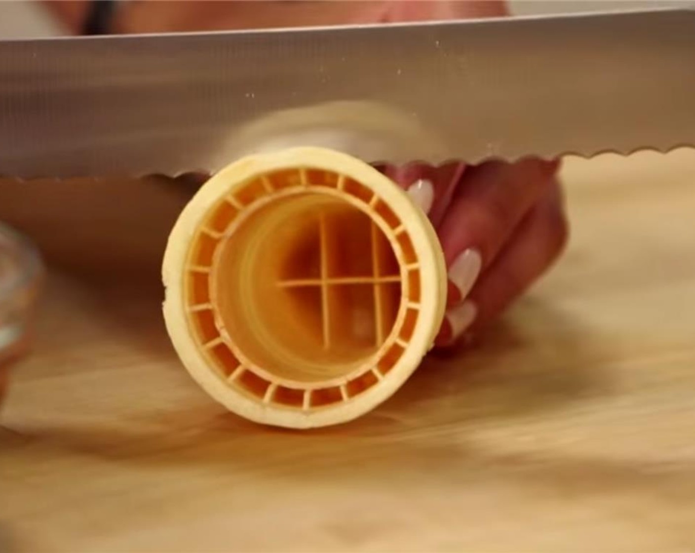 step 1 Cut off the top of the Ice Cream Cones (6) with a sharp serrated knife.