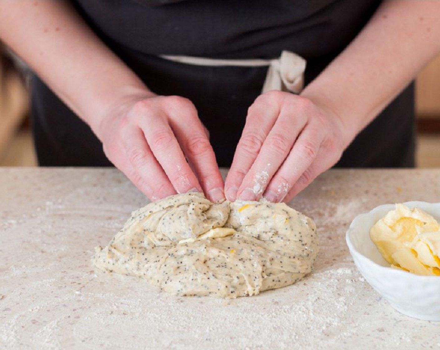 step 4 Add the five remaining cups of flour or about one cup of flour one at a time. Add flour until the dough no longer sticks to your hands. The dough should be soft.