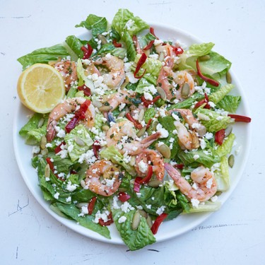 Shrimp Salad with Romaine, Peppers, and Lemon-Garlic Dressing Recipe | SideChef