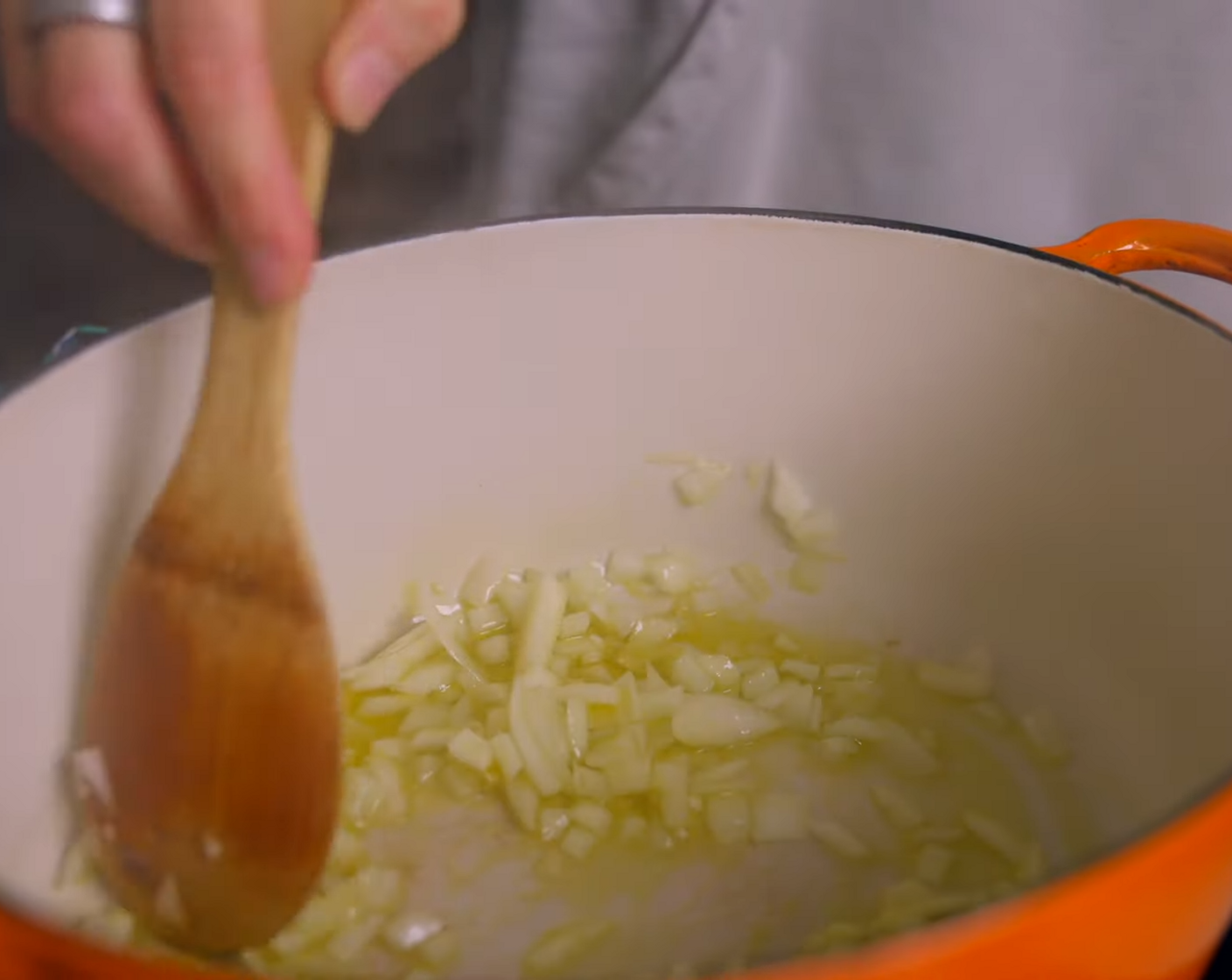 step 1 In a large soup pot, heat Extra-Virgin Olive Oil (3 Tbsp) on medium heat. Add Onion (1/2) and Garlic (1 clove). Sauté for a few minutes.