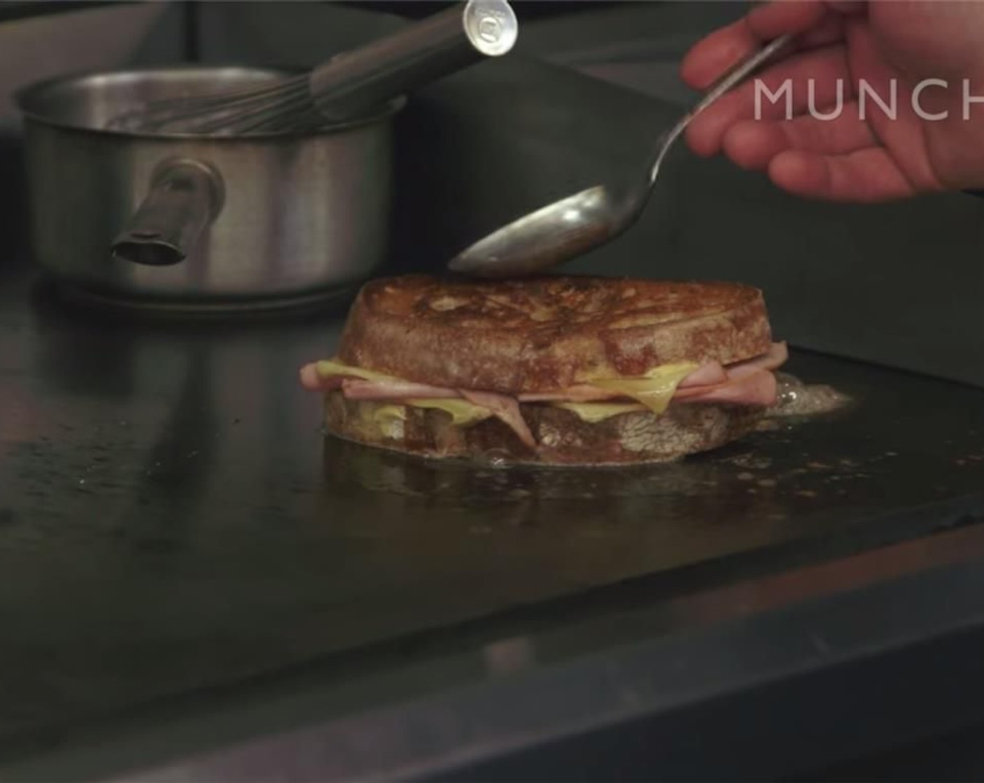 step 7 Melt a pat of butter on your griddle or skillet over medium heat, and grill assembled sandwich until cheese is melted and both sides of the bread are toasty and delicious.