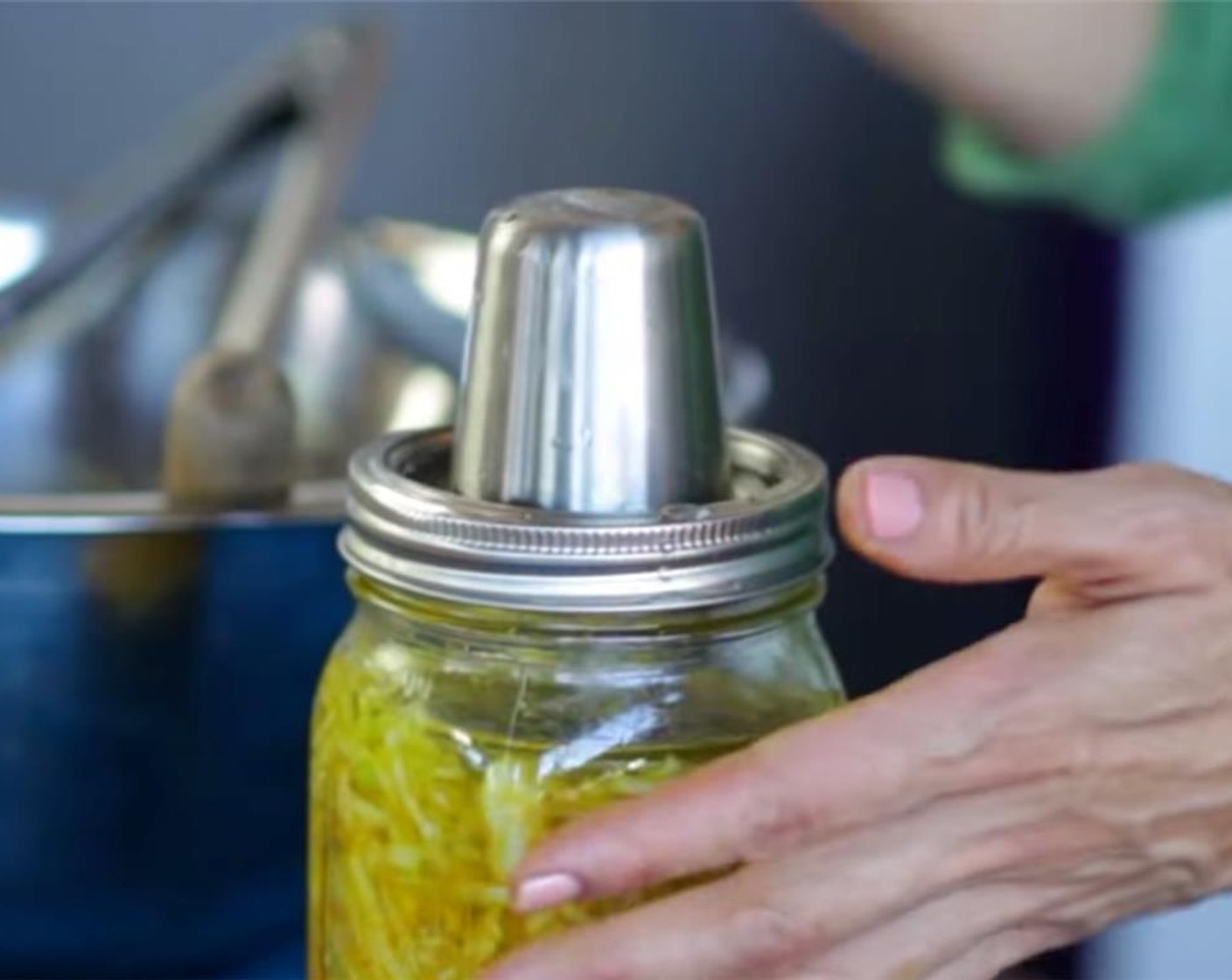 step 7 Secure Kraut Source system on top of the Mason jar.