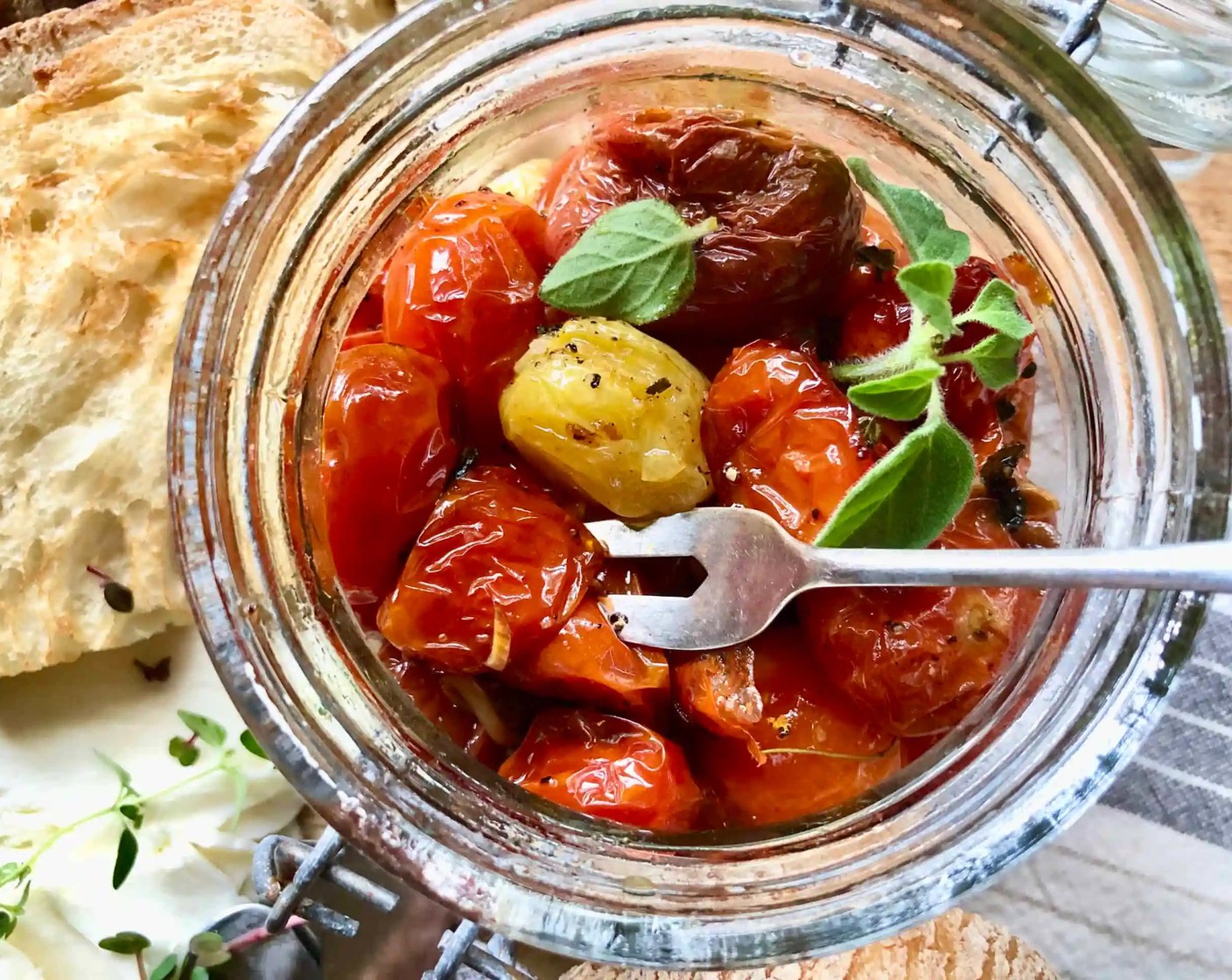 step 4 Cool tomato mixture to room temperature; discard thyme and any random tomato stems. At this time, additional Fresh Herbs (to taste) can be added if desired. Serve immediately.