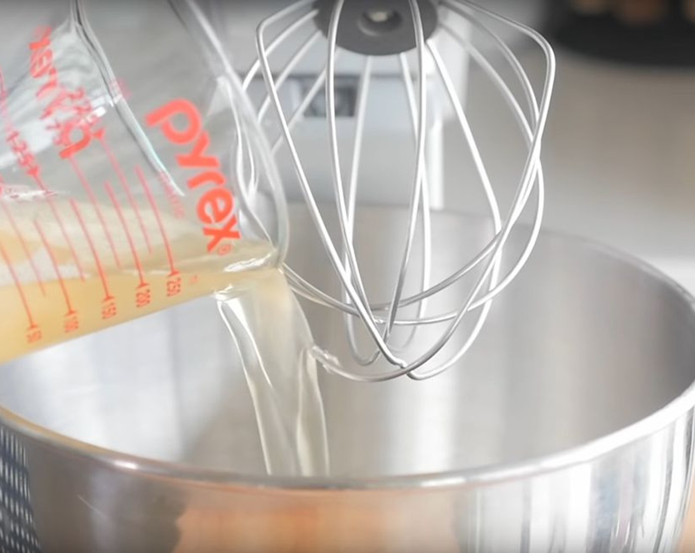 step 2 Add Aquafaba (1/2 cup) and Cream of Tartar (1/4 tsp) to the chilled bowl and beat on high until peaks form. You will soon understand why using a stand mixer is ideal, but a hand mixer works as well.