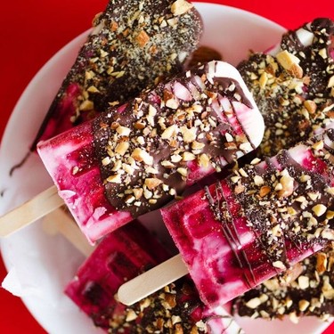 Chocolate Covered Cherry Yogurt Popsicles Recipe | SideChef