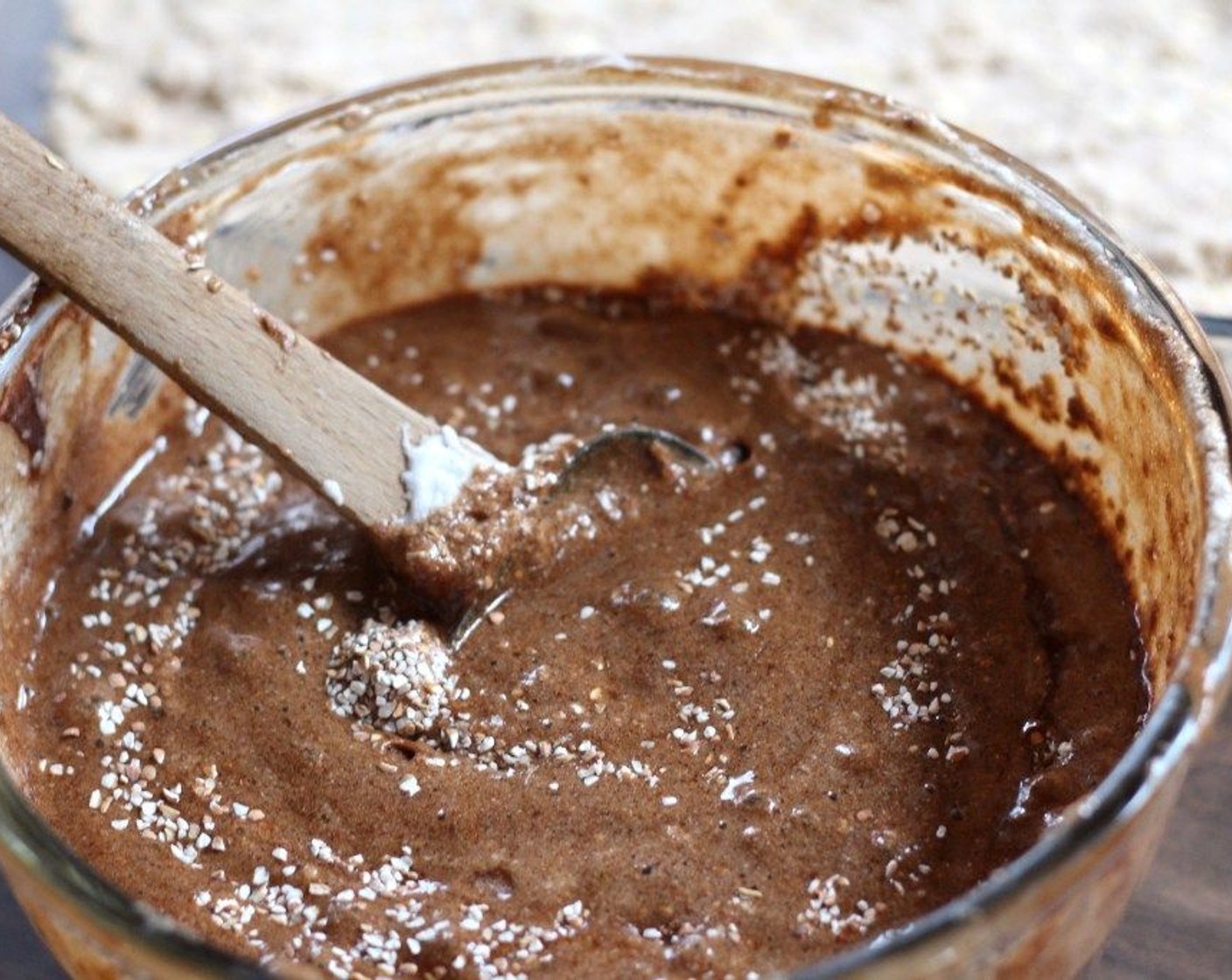 step 6 Add the egg yolks, Almond Butter (1/3 cup), Ground Nutmeg (1 tsp) to the espresso chocolate. Mix thoroughly. Fold in the sugared egg whites, then fold in the Buckwheat Flour (1 1/4 cups).