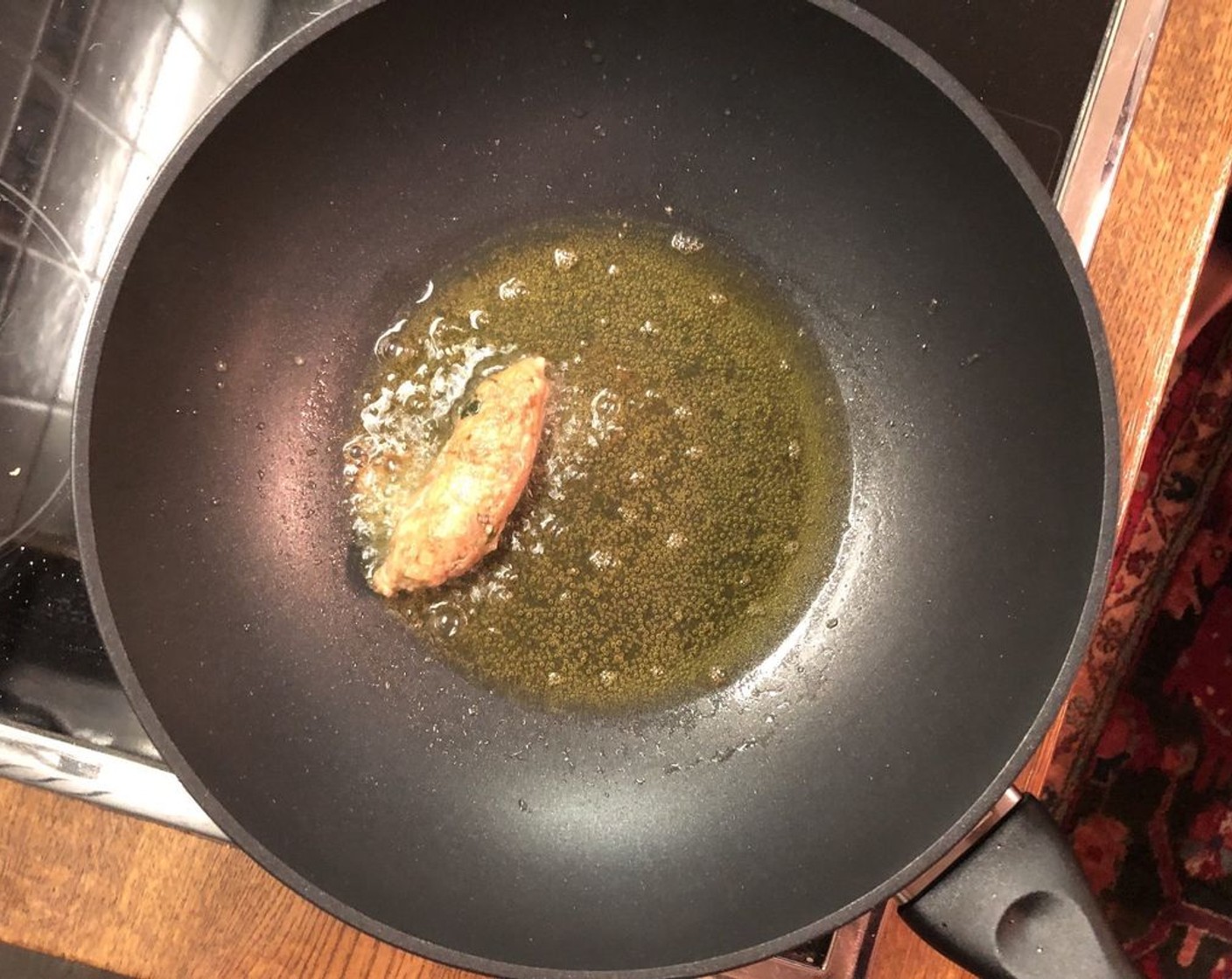 step 16 Now it's time to test the flavor of the meat! In a pan, add olive oil and fry the meat patty on medium-high heat. Taste your patty and add more salt, pepper or chili as needed to the rest of the meat mixture.