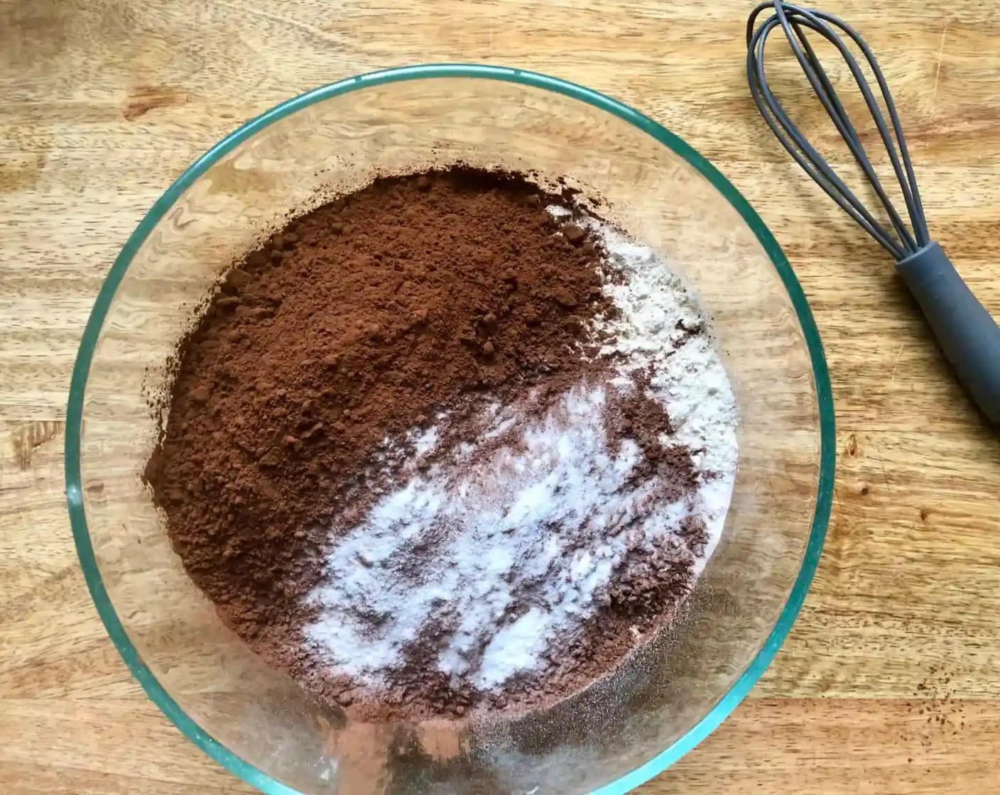 step 3 In a small bowl, combine the Unbleached All Purpose Flour (1 1/2 cups), Unsweetened Cocoa Powder (3/4 cup), Salt (1/2 tsp), and Baking Soda (1/2 tsp). Set aside.