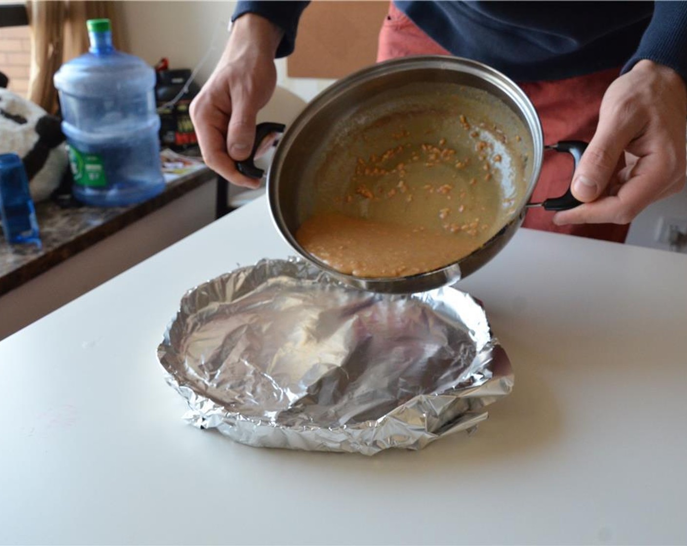 step 3 Take an 8x8-inch baking pan and line it with foil. Pour the mixture into it and allow it to cool completely then chill in the fridge, then cut into small cubes.