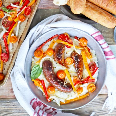 Sheet Pan Italian Sausage with Onions and Peppers Over Polenta Recipe | SideChef