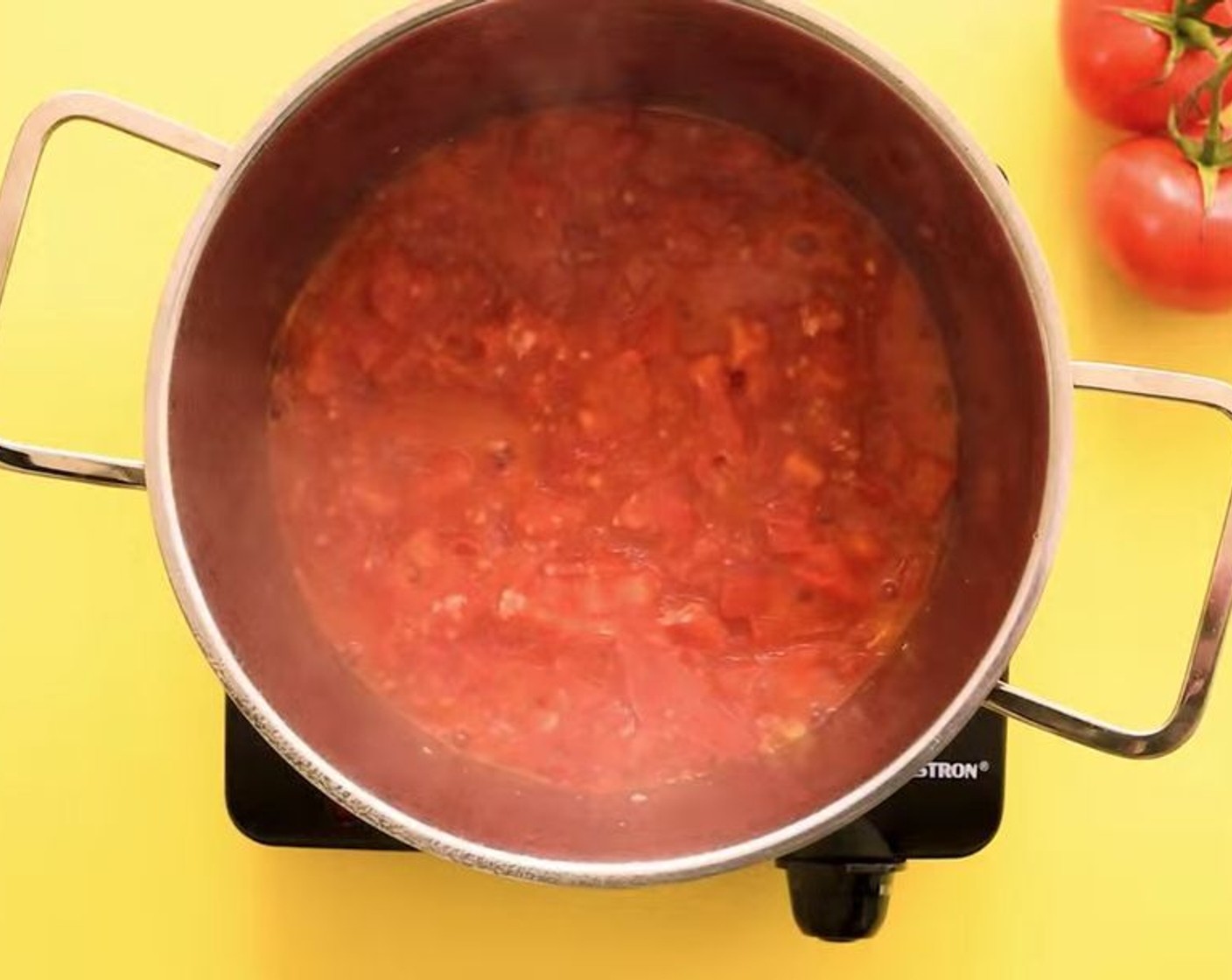 step 2 Add Tomatoes (5) and stir well. Allow to simmer, uncovered, about 25 minutes, stirring often, until mixture has thickened slightly.