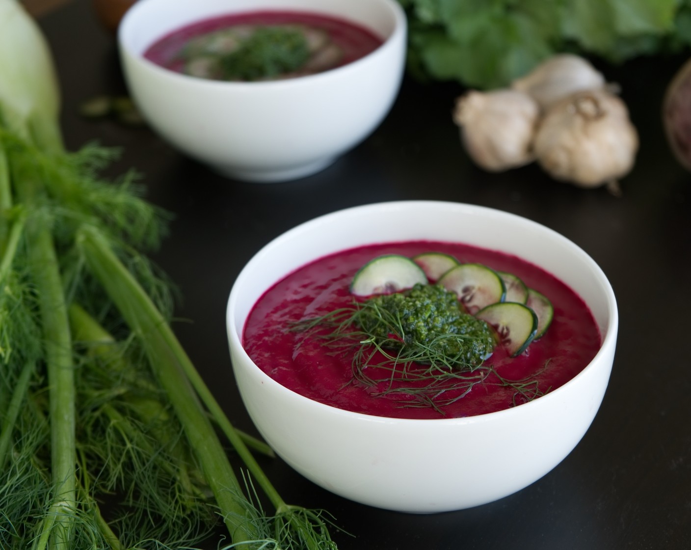 Beet and Fennel Gazpacho with Broccoli Rabe Pesto