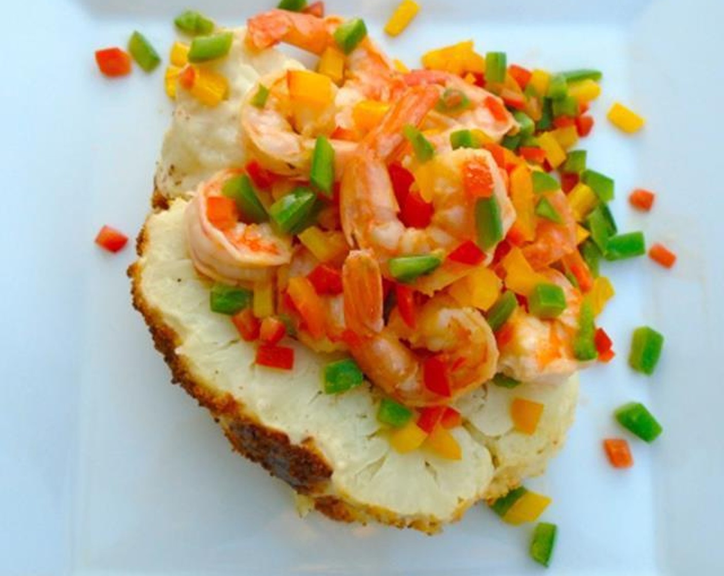 Baked Cauliflower and Confetti Shrimp