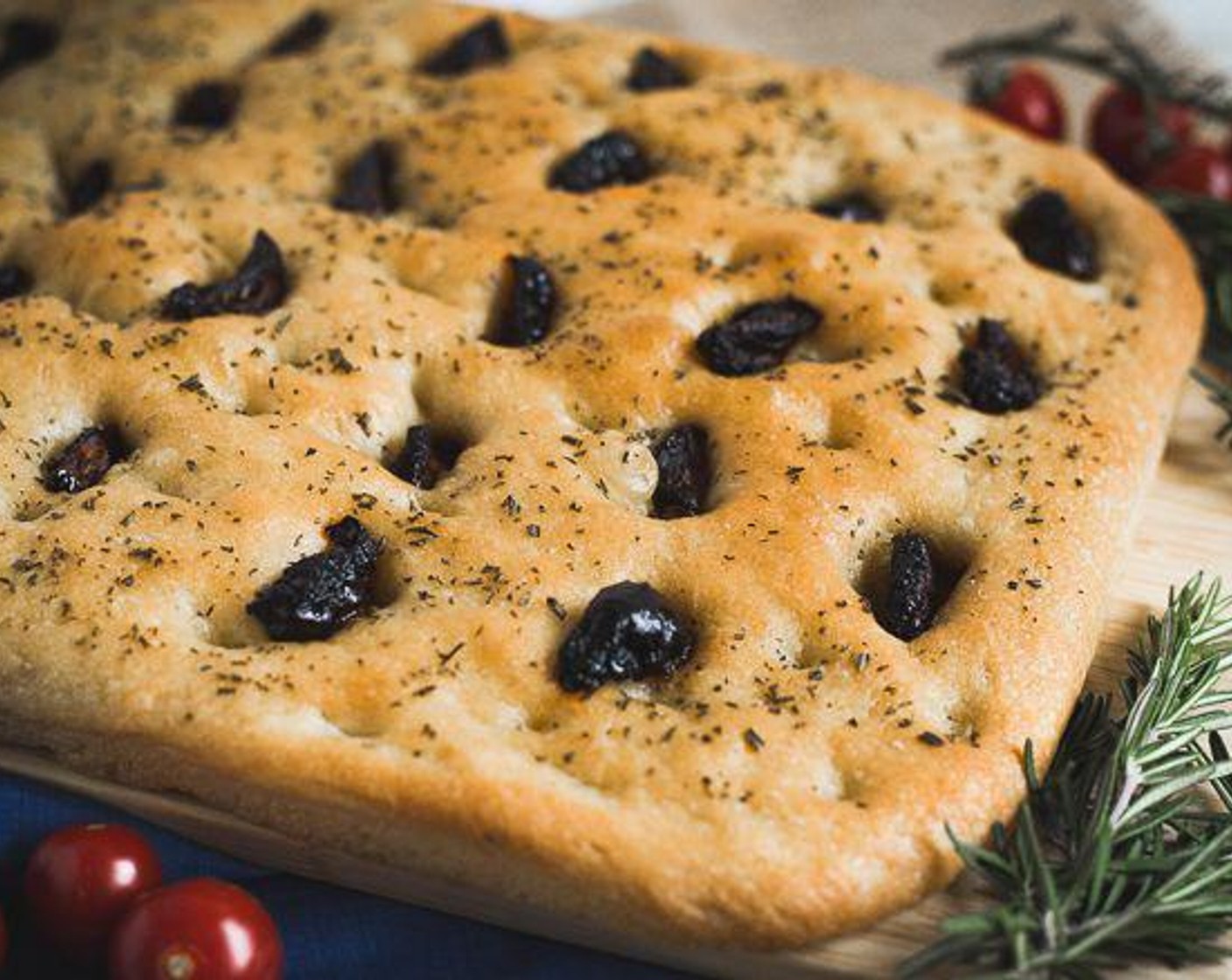 Italian Focaccia Bread with Sun Blushed Tomatoes and Rosemary
