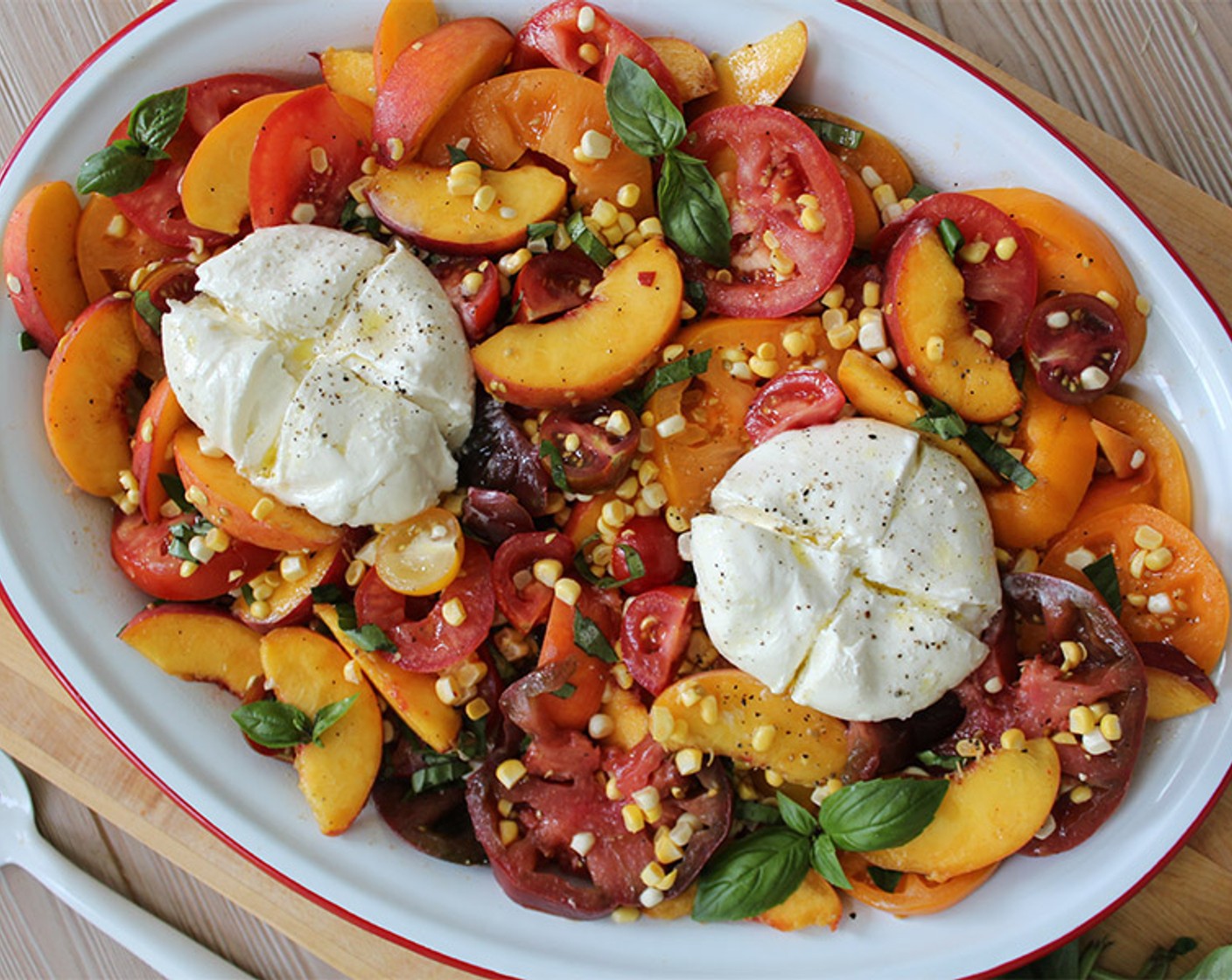 Tomatoes, Peaches, and Corn with Burrata