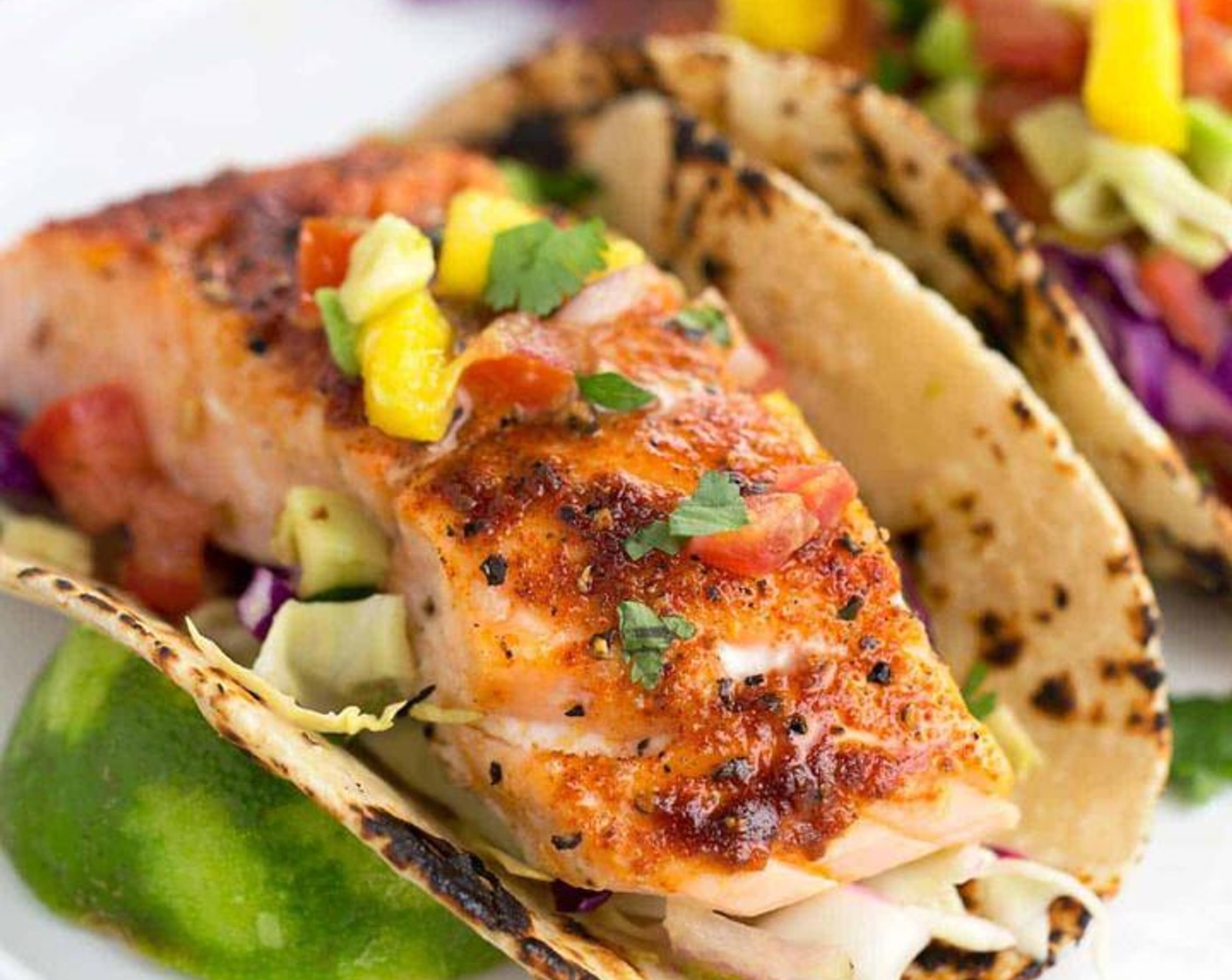 Maple Chipotle Salmon Tacos with Mango Salsa