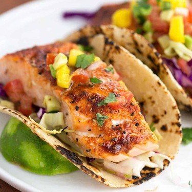 Maple Chipotle Salmon Tacos with Mango Salsa Recipe | SideChef