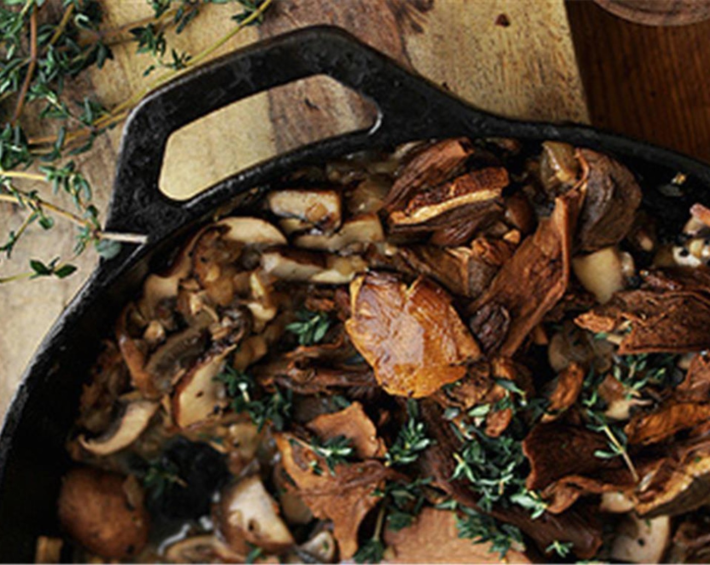 step 8 Season with a bit more Kosher Salt (1 tsp), Ground Black Pepper (1/2 Tbsp), and fresh thyme leaves. Transfer the onion and mushroom mixture to a separate bowl.