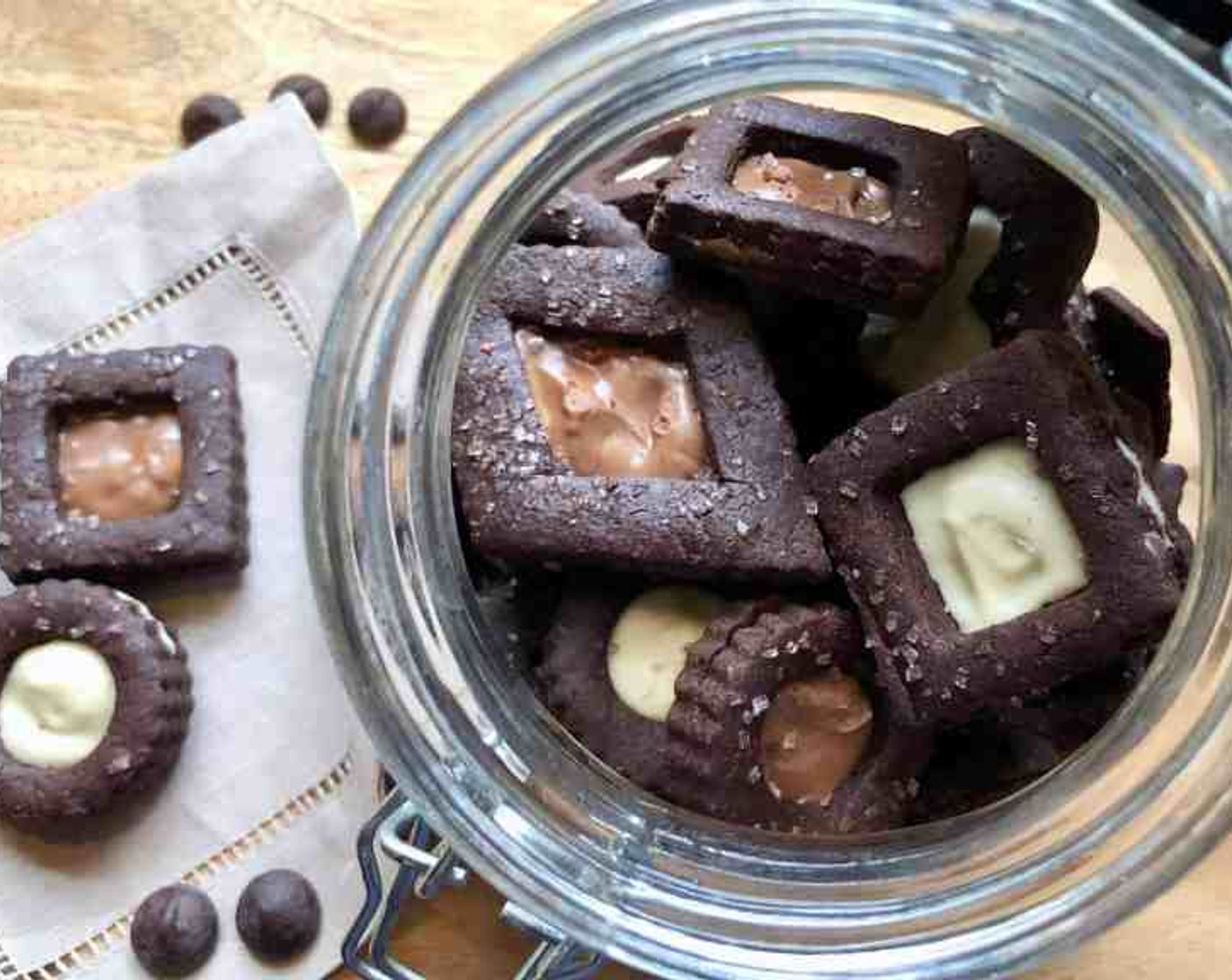 Dark Chocolate Tahini Linzer Cookes