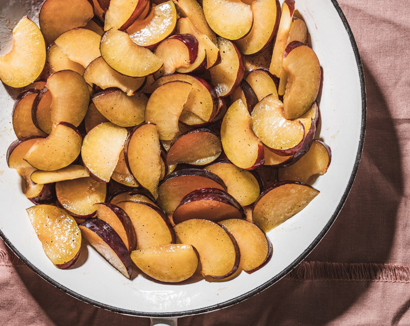 step 3 Add Plums (2 3/4 cups) and cook over medium heat until the plums are juicy and slightly softened, about 5 minutes.