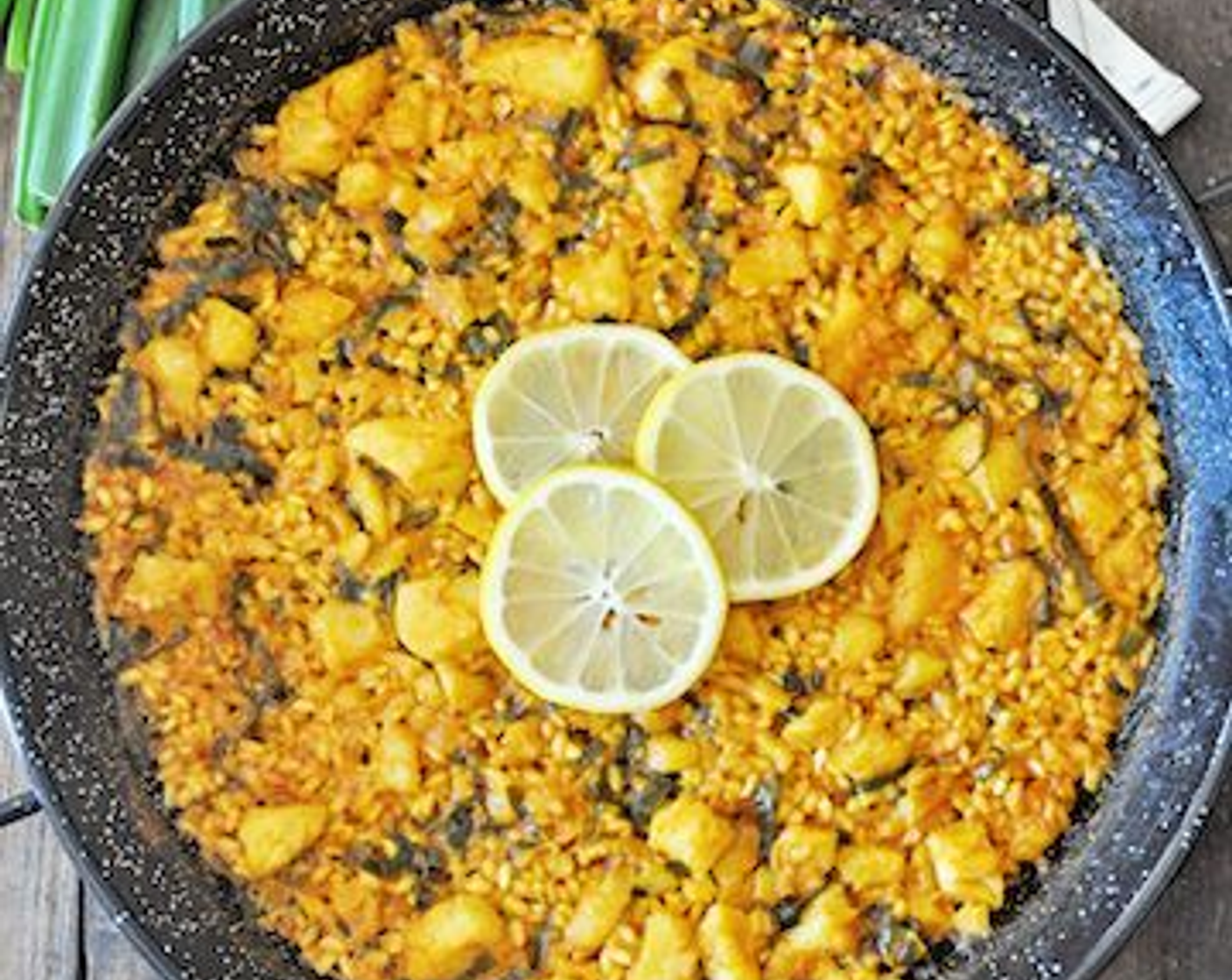 Spanish Paella with Cod and Scallions