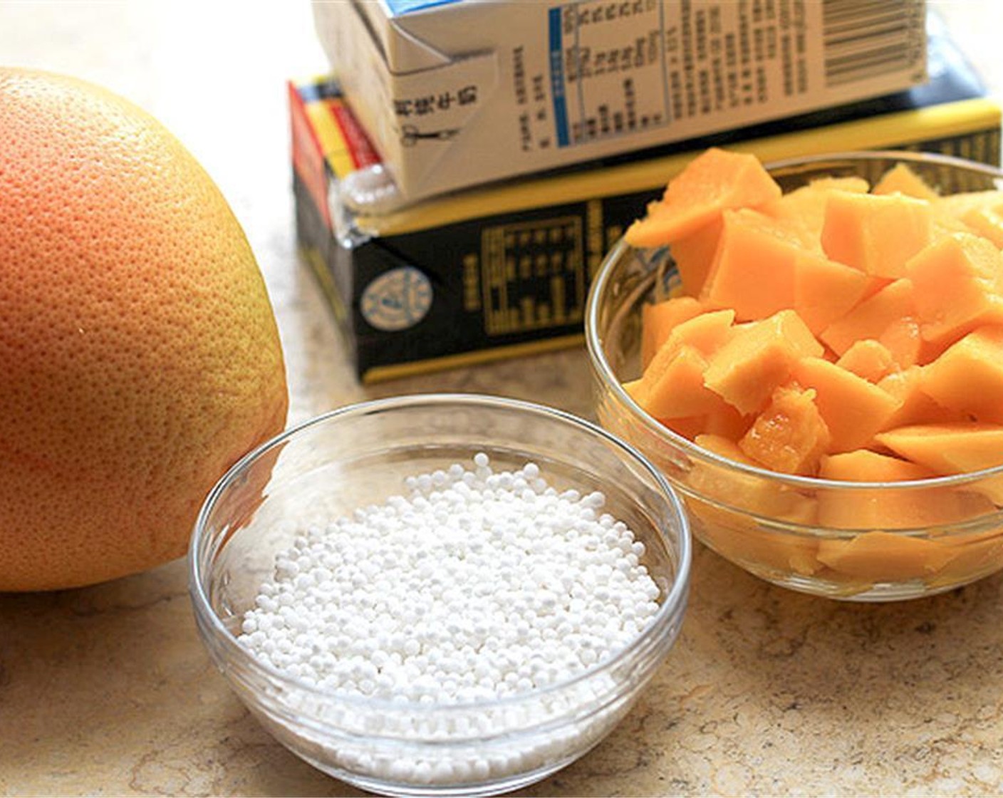 step 1 To cook the sago, boil a pot of water. Add Sago (3 Tbsp) and boil for 10 minutes. Stir continually to avoid the sago stick to the pot bottom.