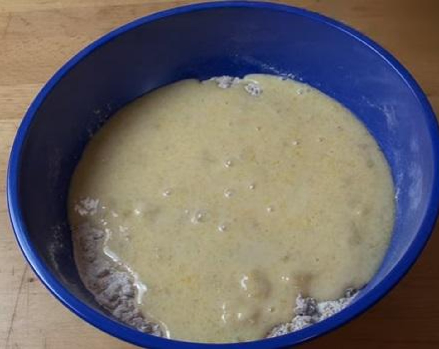 step 4 Pour the wet ingredients in the jug, to the dry ingredients in the bowl. Quickly mix everything until combined.