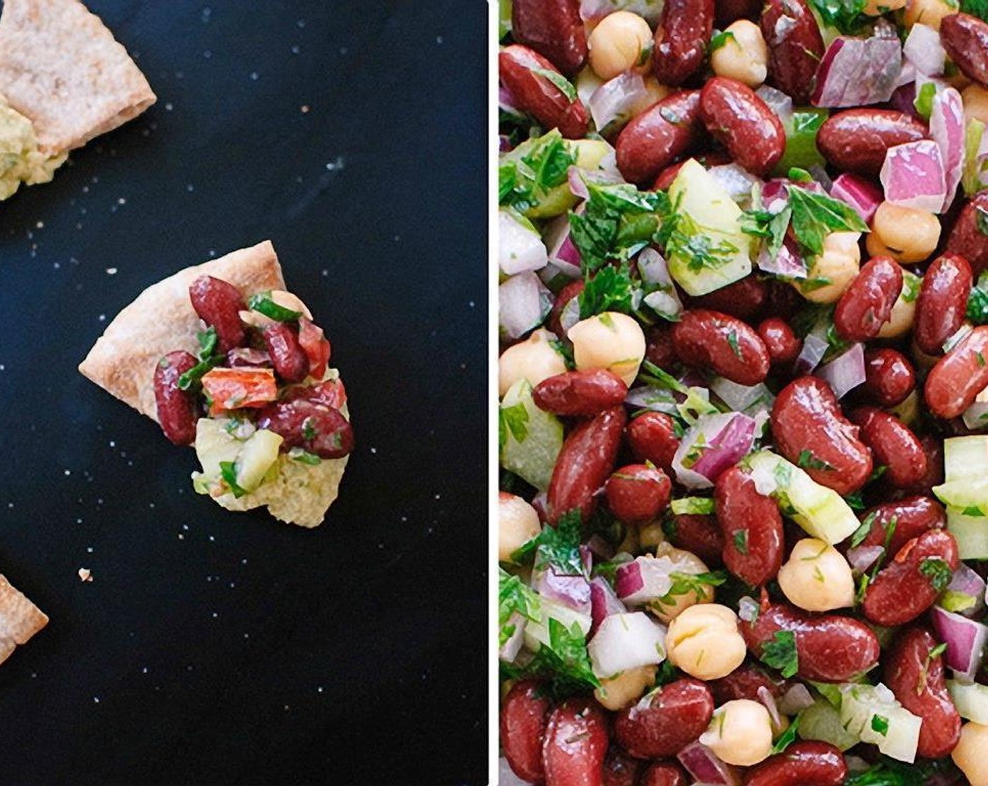 step 1 In a serving bowl, combine Red Kidney Beans (2 cans), Chickpeas (1 can), Red Onion (1), Celery (2 stalks), Cucumber (1), Fresh Parsley (3/4 cup) and Fresh Mint Leaves (2 Tbsp).