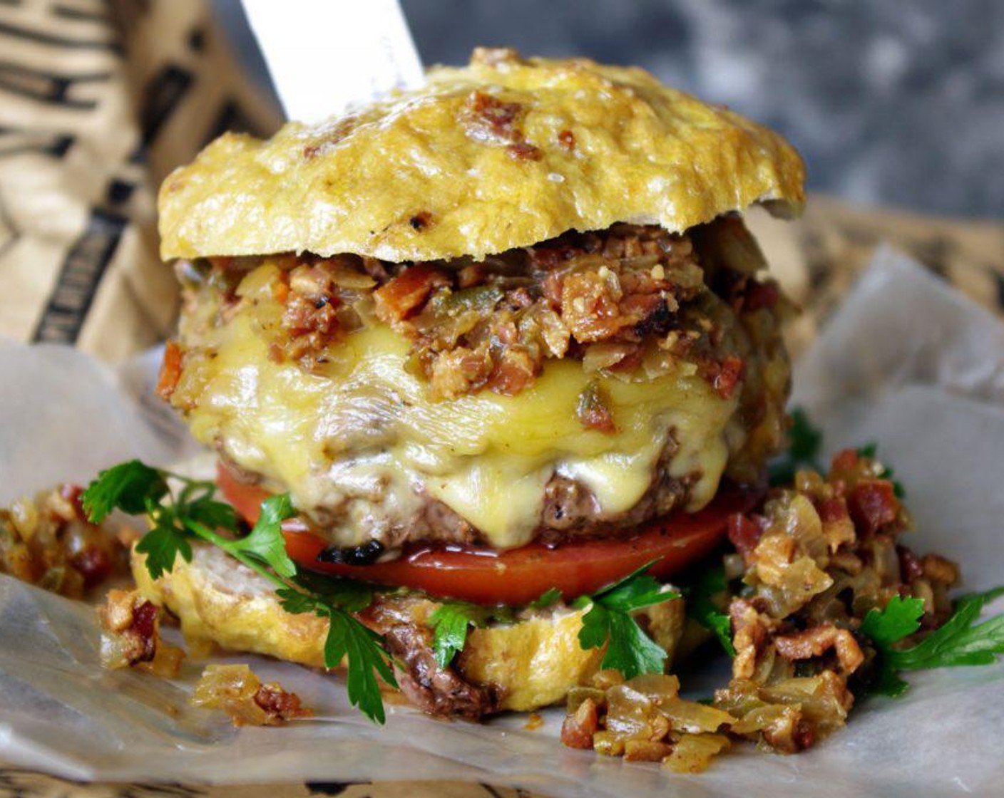 Bacon Jalapeno Tequila Jam Burger with Fontina