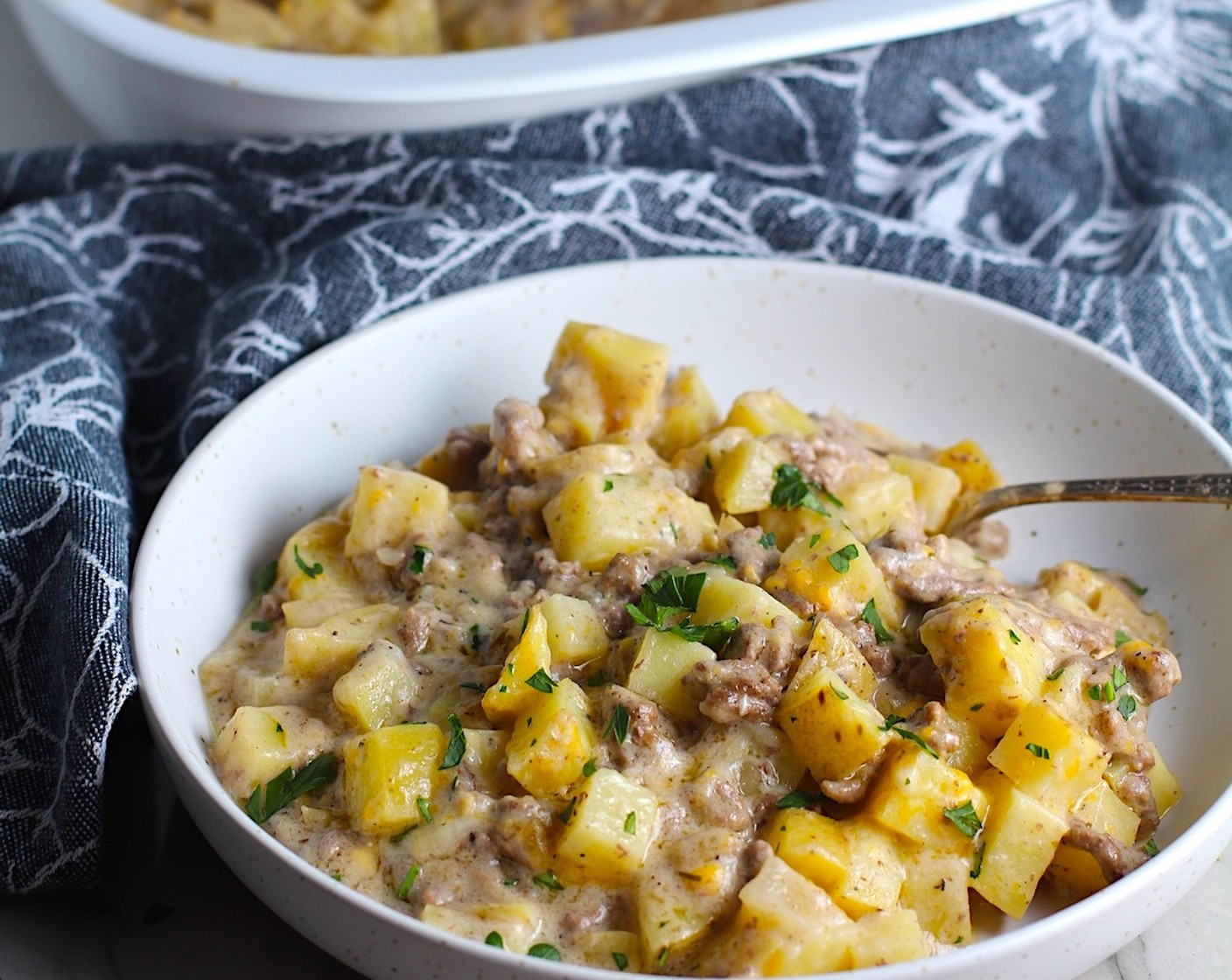 Hamburger Potato Casserole with Cheddar Cheese