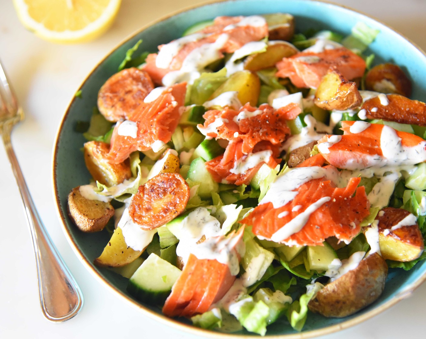 Salmon Salad with Potatoes and Dill Dressing